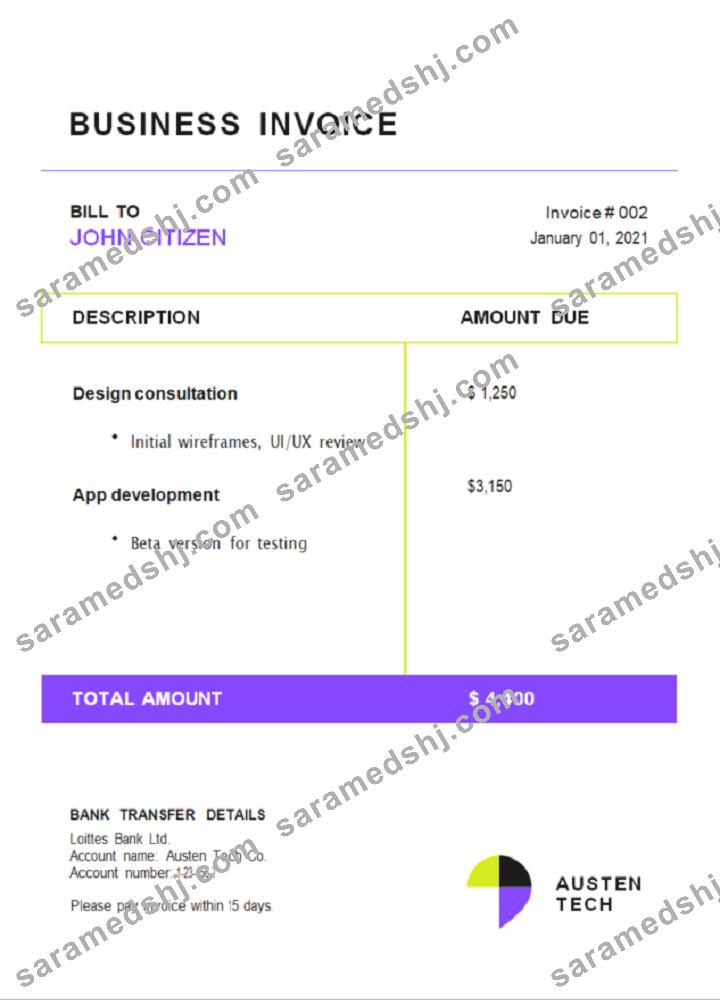 USA Austen Tech Company invoice